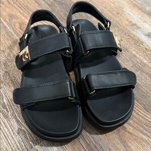 A New Day Black Sandals with Gold Accents